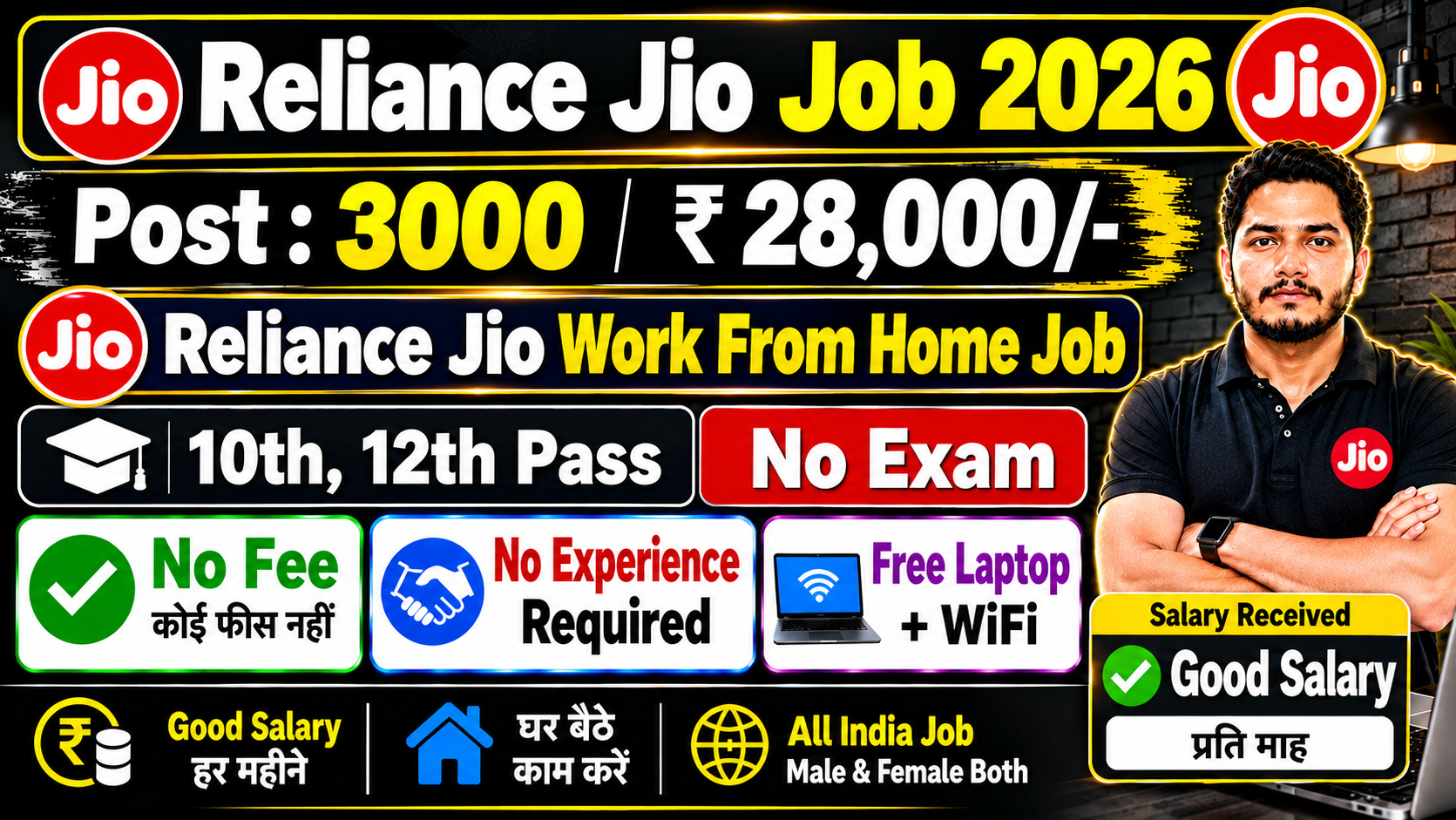 Reliance Jio Work From Home Job 2026 Notification Out, Online Test No Interview Reliance Jio Work From Home Job
